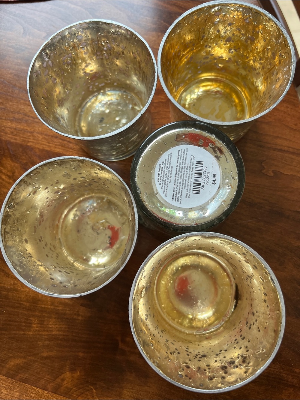 Set of 5 Gold Mercury Glass Votives